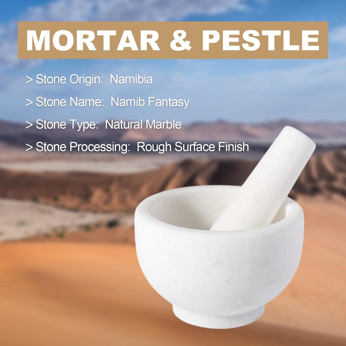 Koville Natural Marble Mortar and Pestle Set, 5" Heavy Duty Granite Grinder for Kitchen, Guacamole, Salsa, Pill Crusher, Spice, Herb, Marble Bowl for Kitchen Counter, Granite Spice Grinder Bowl
