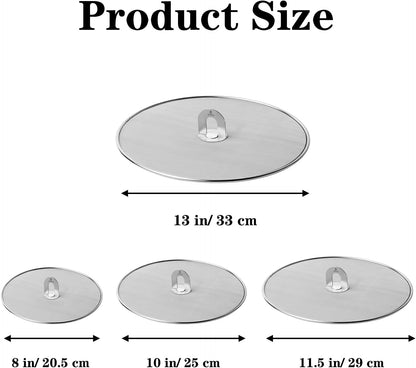 4-Pack Splatter Screen for Cooking - Stainless Steel Grease Splatter Guard for Frying Pan, No Cooking Oil Mess No Burns, Ultra Fine Mesh Lids (8",10", 11.5", 13")