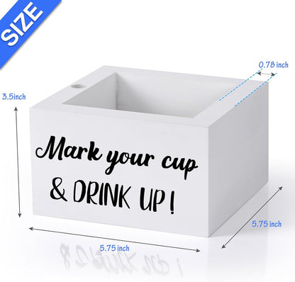 Wooden Cup Holder with Marker Slot, Disposable Plastic Party Cup Organizer for Holiday Gatherings - Hosting Essential to Mark Your Cup & Drink Up, Prevent Mix-Ups, Reduce Waste