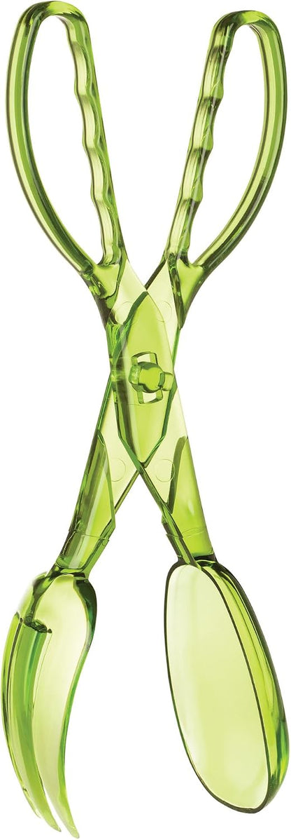 HIC Kitchen Salad Tong, Hinged Design, Detachable Fork and Spoon Green