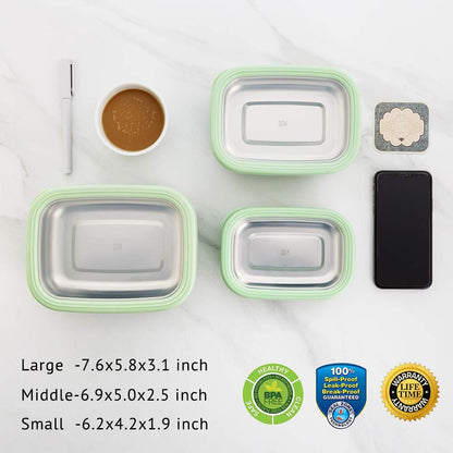 Lille Home Leak Proof Stainless Steel Lunch Snack Containers Set - Ideal for Educational Settings and Daycare - Nesting Trio with Silicone Lids - 47oz+30oz+16oz - Pink