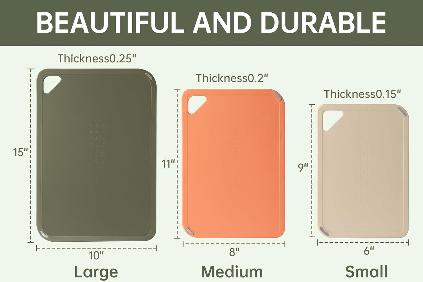 THETCHRY Plastic Cutting Board Set of 4, Extra Large Cutting Board for Kitchen with Non-Slip, Large -Small Chopping Board for Cooking, Bpa Free, with Grip Handle,Green