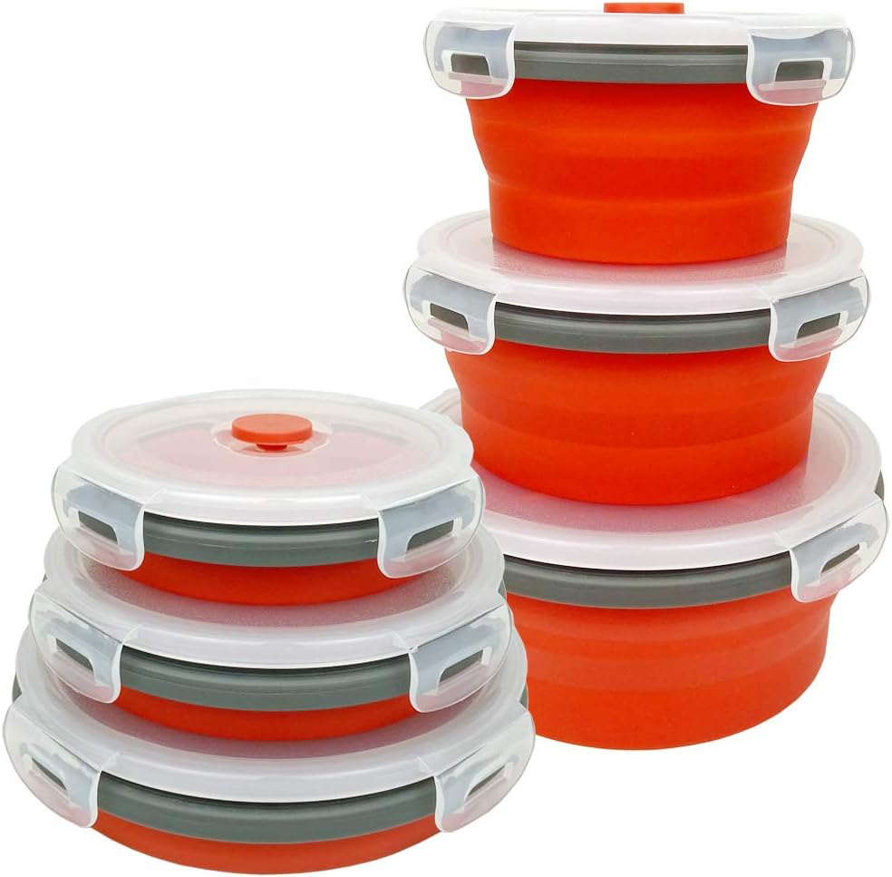 CARTINTS Silicone Collapsible Food Storage Containers-Prep/Storage Bowls with Lids - Set of 3 Square Silicone Lunch Containers - Microwave, Dishwasher and Freezer Safe (blue)