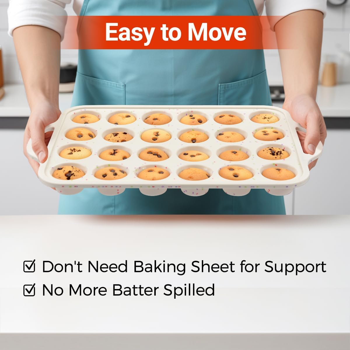 CAKETIME Mini Muffin Pan, Metal Reinforced Frame Mini Cupcake Pans 24 Cups Nonstick Muffin Silicone Molds with Handle for Baking Muffins, Cupcakes, Egg Bites 2 Pack