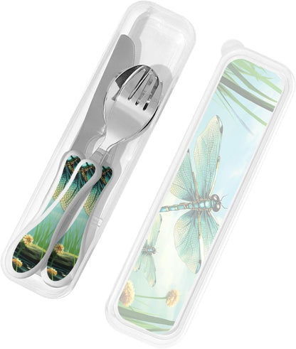 3-Piece Kids Silverware Set With Storage Case, Stainless Steel Reusable Children Safe Knife Spoon Fork Set Beach House Children Flatware Set For Kids Lunch Box