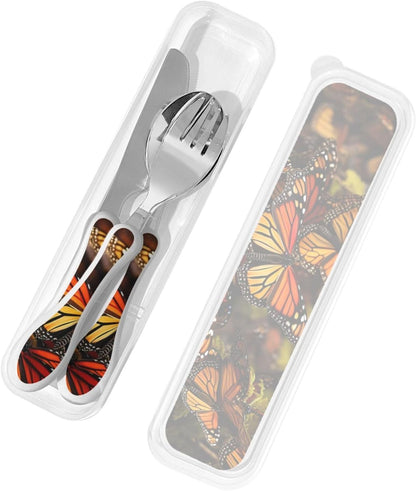 3-Piece Kids Silverware Set With Storage Case, Stainless Steel Reusable Children Safe Knife Spoon Fork Set Blue Active Girl Running Sunset Children Flatware Set For Kids Lunch Box - Colors B