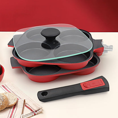 RANX INGST 4-Cup Egg Pan with Lid, Nonstick Omelette Skillet - Red