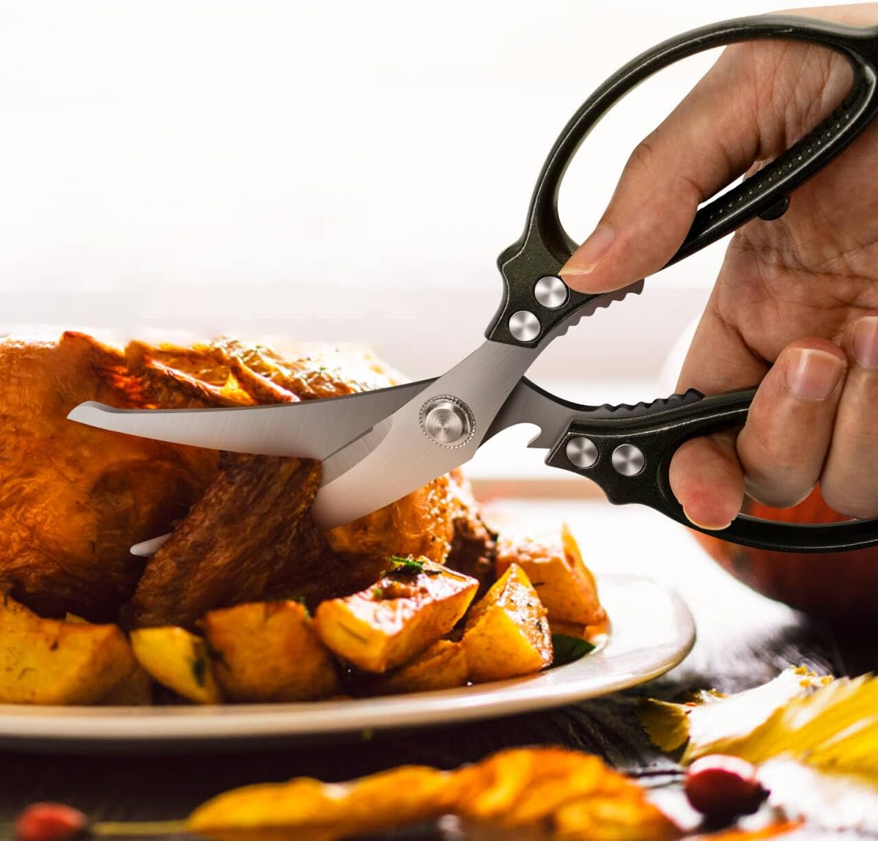 Heavy Duty Kitchen Scissors,Multipurpose Utility Stainless Steel Poultry Shears, All Purpose Scissors for BBQ Use with Aluminum Alloy Non-Slip Handle,Dishwasher Safe