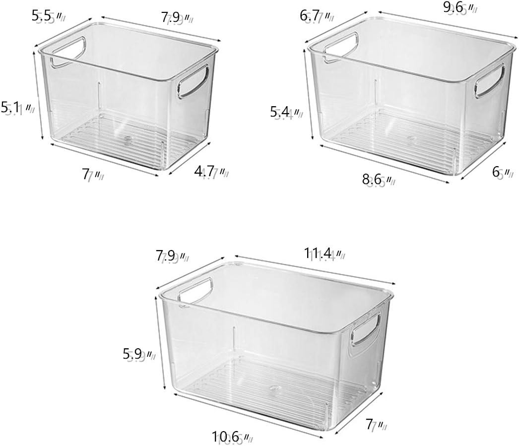 Xicennego Refrigerator Organizer Bins Set of 3, Clear Plastic Storage Bins for Pantry, Fridge Organizer Set , Storage Organizer Bins for Fridge, Freezer, Kitchen Cabinet, Pantry