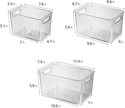 Xicennego Refrigerator Organizer Bins Set of 3, Clear Plastic Storage Bins for Pantry, Fridge Organizer Set , Storage Organizer Bins for Fridge, Freezer, Kitchen Cabinet, Pantry