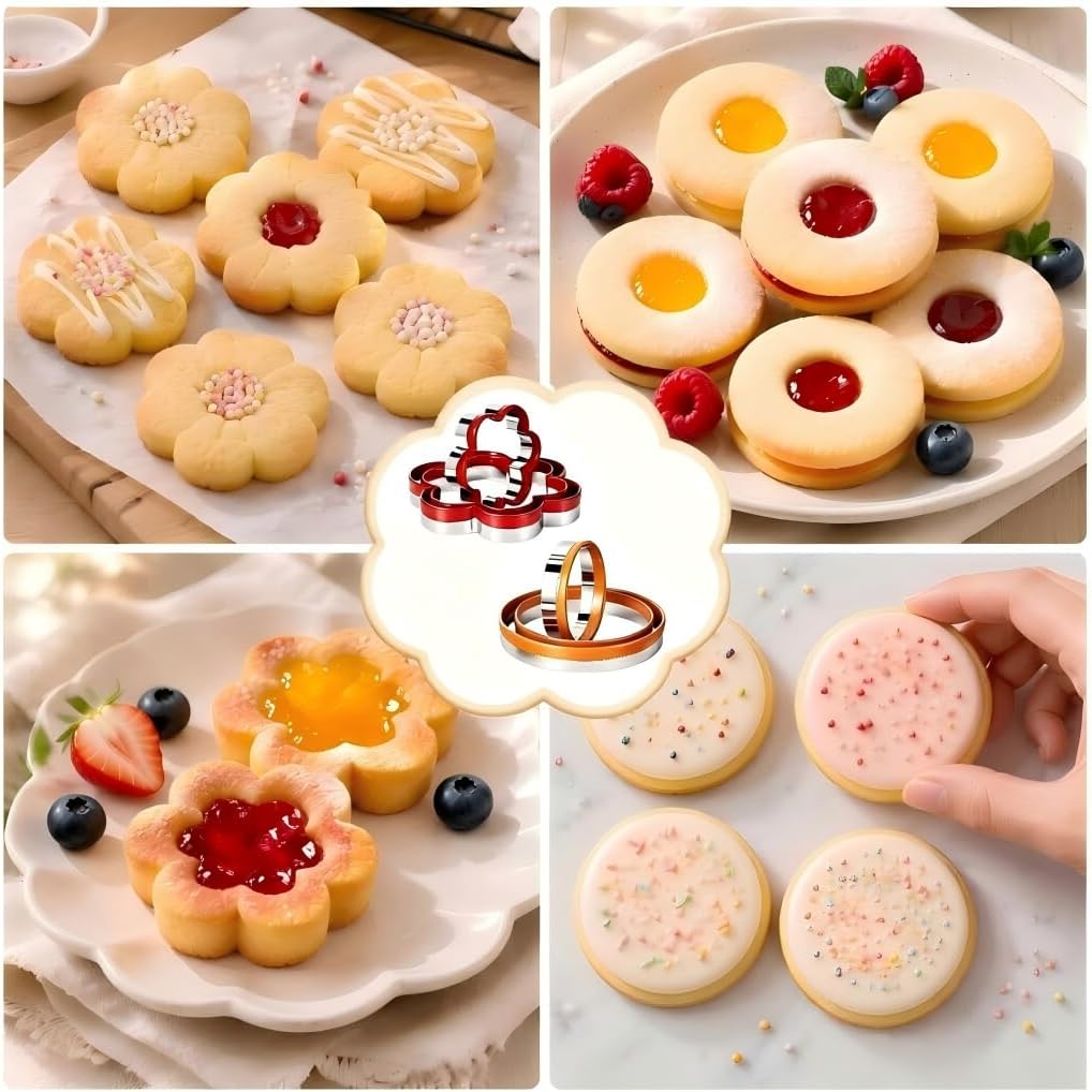 6 Pcs Cookie Cutters Set - Flower and Round Shapes Biscuit Cutter