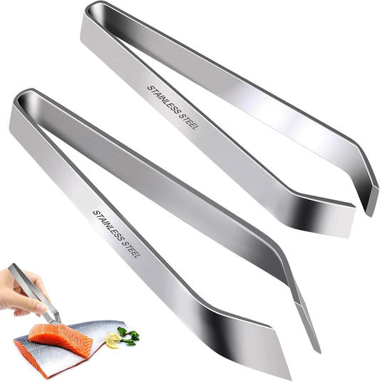 Professional Stainless Steel Fish Bone Tweezers and Slant Pliers Remover Set - 2 PCS for Cooking Salmon Trout - Kitchen Fish Bone Remover