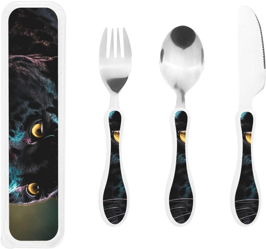 3-Piece Kids Silverware Set With Storage Case, Stainless Steel Reusable Children Safe Knife Spoon Fork Set Blue Active Girl Running Sunset Children Flatware Set For Kids Lunch Box - Colors C
