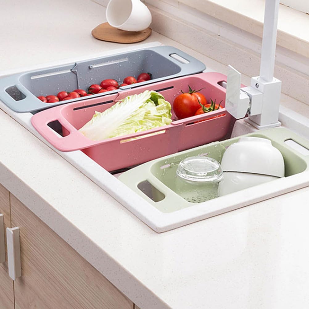 Cabilock Extendable Over The Sink Colander Fruits and Vegetables Drain Basket Expandable Dish Drying Rack Adjustable Trainer Sink Washing Basket for Kitchen