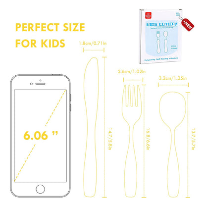 Lehoo Castle 6 Pieces Toddler Utensils, Kids Silverware for 2 3 4 Years Old, Stainless Steel Fork and Spoon Set with Plastic Handle, Safe Toddler Cutlery (Dinosaur)