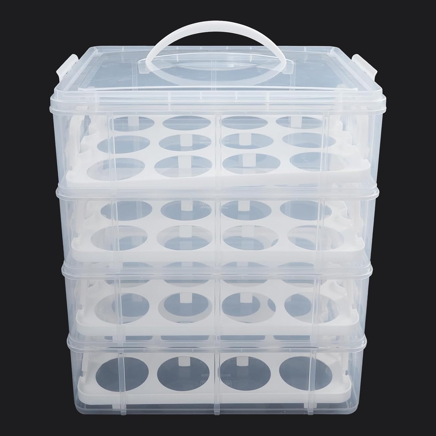 4-Tier Cupcake Carrier, Stackable Storage Container with Transparent Lid & Handle - Holds 48 Cupcakes or Muffins for Parties, Baking, Picnics | Use 1,2,3 or 4 Tiers (White)