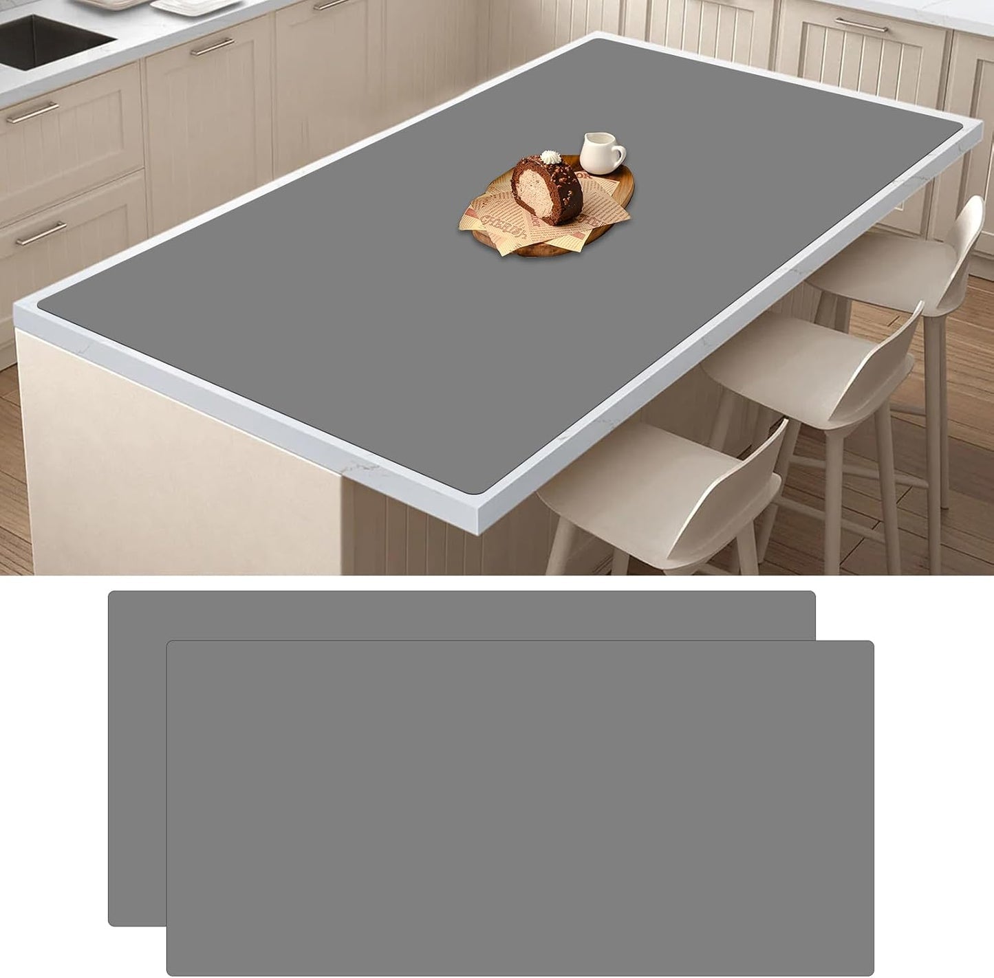 2Pack Large Silicone Mats for Kitchen Counter, 48''x24''(120cmx60cm) Heat Resistant Mat for Kitchen Island, Waterproof Multipurpose Countertop Protector, Black