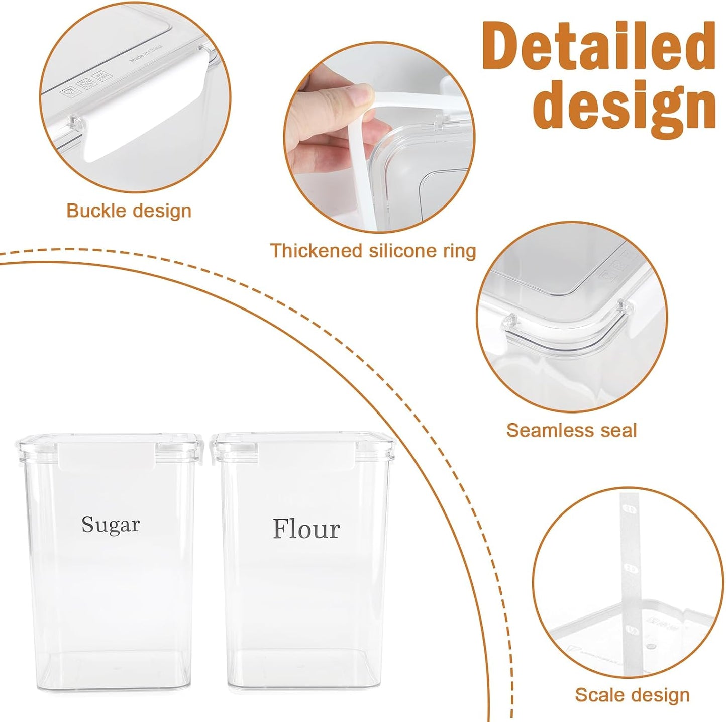 Set of 2 Large Food Storage Jars 4L - Airtight Containers with Lids, White with Free Spoon - Kitchen Canisters for Sugar,Flour,Coffee,Pantry Organization-S