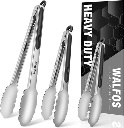 WALFOS Tweezer Tongs for Cooking, Kitchen Tweezers Stainless Steel Pasta Tweezers Tongs for Cooking, Roasting, Grabbing Small Objects, Dessert, BBQ, Spaghetti 3 Pcs (8+10+12-Inch)