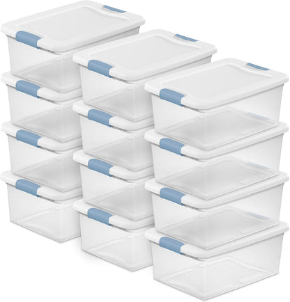 Sterilite 6-Pack Latching Box, Under Bed Storage Bins with Lids, Clear Plastic, 25 Quart - Heavy-Duty Organizing Containers for Closet, Bathroom, and Office