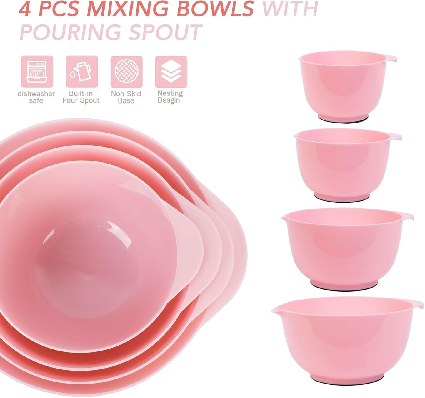 BoxedHome Nesting Plastic Mixing Bowl Set With Pour Spout, Microwave and Dishwasher Safe, BPA free Non-Slip Base, Set of 4 Size 1.7, 2.5, 3.5 and 4.5qt, Great for Prepping, Baking, Cooking (Dark Blue)