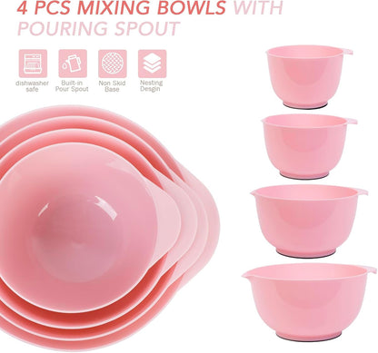 BoxedHome Nesting Plastic Mixing Bowl Set With Pour Spout, Microwave and Dishwasher Safe, BPA free Non-Slip Base, Set of 4 Size 1.7, 2.5, 3.5 and 4.5qt, Great for Prepping, Baking, Cooking (Dark Blue)