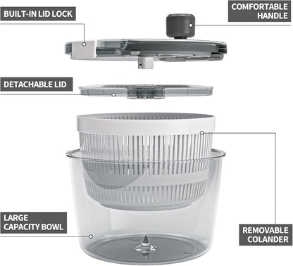 Cambom Salad Spinner Lettuce Spinner, Wash, Spin & Dry Salad Greens, Vegetable Washer Salad Dryer With Rotary Handle for Fruits & Vegetables, High Efficiency Vegetable Spinner Kitchen Gadget 3Qt Black