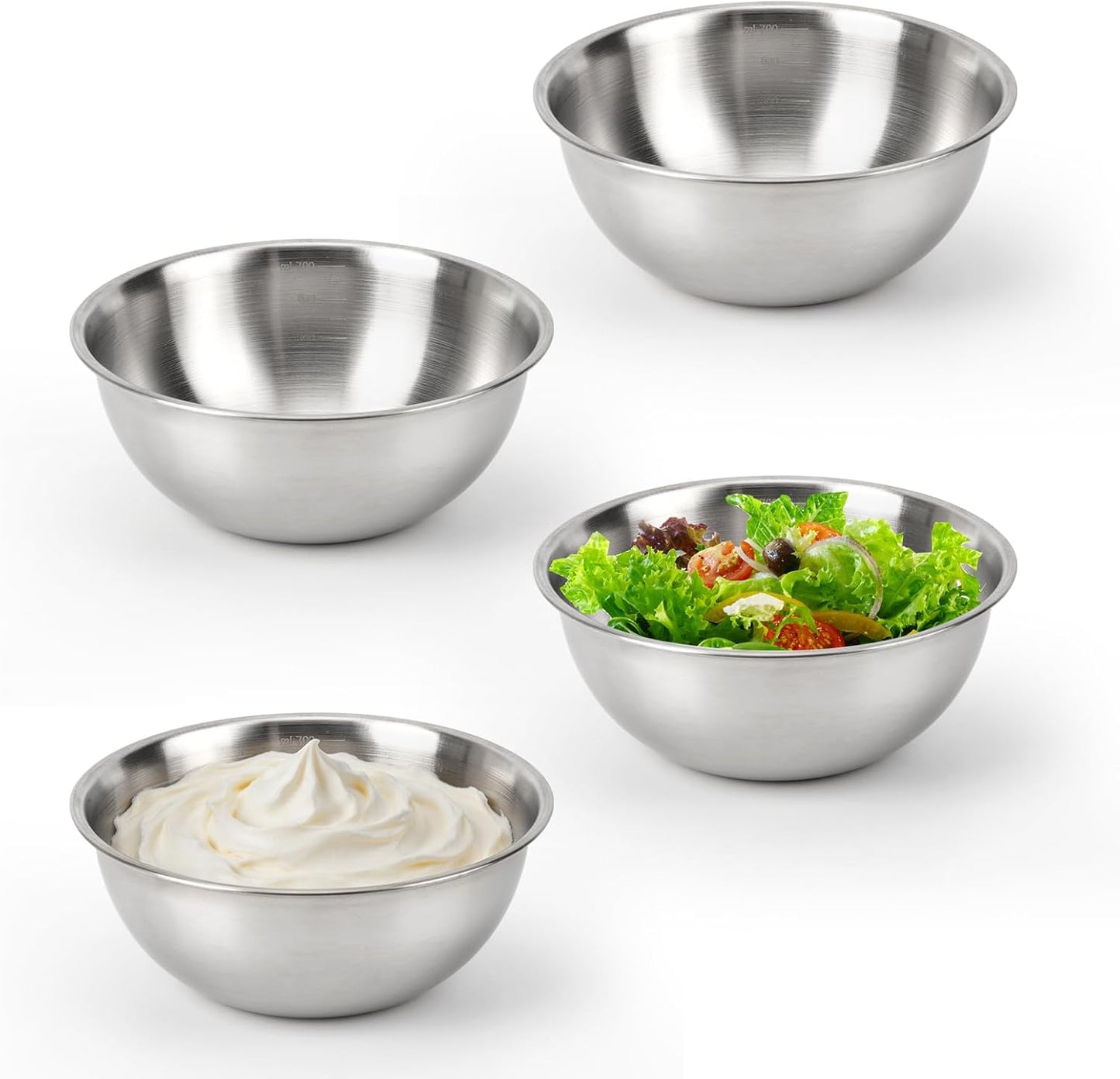 3-Piece Stainless Steel Mixing Bowls (7.1") Metal Bowl Set with Measurement Marks, Dishwasher Safe & Stackable - Perfect for Baking, Salad Making, Meal Prep and Kitchen Use
