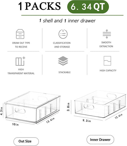bealy 2 Pack Refrigerator Organizers and Storage, Stackable Clear Pull out Drawer Organizer Bins, BPA-Free Fridge Organizer and Storage for Fruit, Produce, Drink, Snack and Food Storage Containers