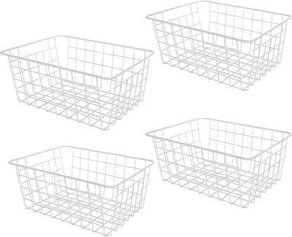 4 Pack Deep Freezer Organizer Bins Stackable Wire Basket for Organizing Metal Wire Storage Baskets for Pantry, Freezer Baskets for Chest Freezer, Upright Freezer