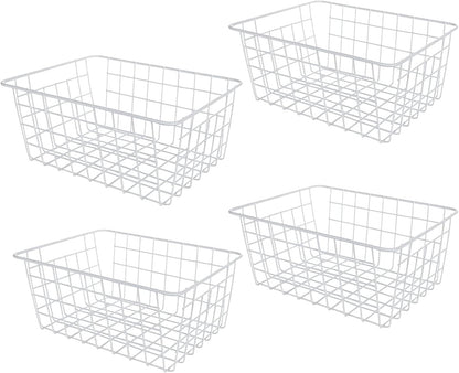 4 Pack Deep Freezer Organizer Bins Stackable Wire Basket for Organizing Metal Wire Storage Baskets for Pantry, Freezer Baskets for Chest Freezer, Upright Freezer