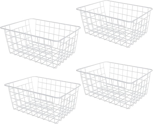 4 Pack Deep Freezer Organizer Bins Stackable Wire Basket for Organizing Metal Wire Storage Baskets for Pantry, Freezer Baskets for Chest Freezer, Upright Freezer