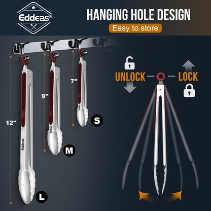 Eddeas Kitchen Tweezers Tongs, Cooking Tweezers Stainless Steel - 3 Size 12'' 10'' & 8 inch Ideal for Meat, pasta, plating and pinching delicate small pieces of food, Set of 3