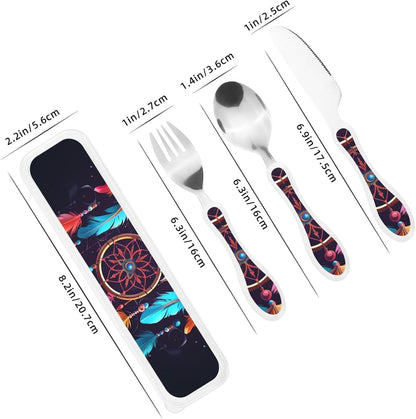 3-Piece Kids Silverware Set With Storage Case, Stainless Steel Reusable Children Safe Knife Spoon Fork Set Colorful Abstract Dragonfly Children Flatware Set For Kids Lunch Box