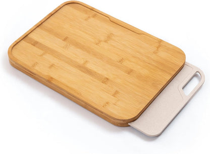 KitchenEdge Premium Acacia Cutting Board with Nesting Rice Fiber Chopping Board for Cooking Prep, 2 Piece Kitchen Set, Non-Slip Feet with Juice Groove, Heavy Duty, Pre Oiled, 17” x 12.5”