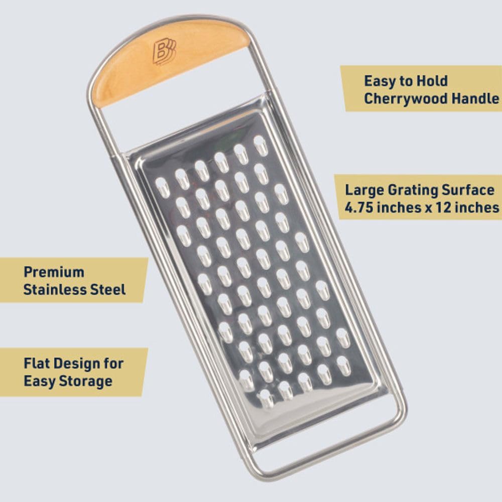 Handheld Mandoline Slicer for Kitchen - Stainless Steel Flat Mandolin with Cherrywood Handle - Julienne Cutter for Vegetable and Fruits - Italian Made Kitchen Gadgets by Kings County Tools