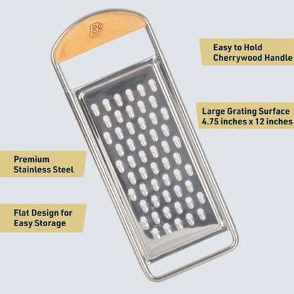 Handheld Mandoline Slicer for Kitchen - Stainless Steel Flat Mandolin with Cherrywood Handle - Julienne Cutter for Vegetable and Fruits - Italian Made Kitchen Gadgets by Kings County Tools
