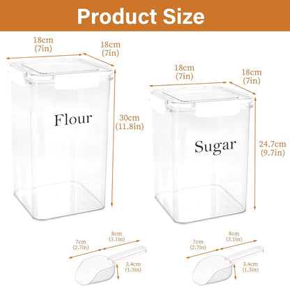 Set of 2 Large Food Storage Jars 4L - Airtight Containers with Lids, White with Free Spoon - Kitchen Canisters for Sugar,Flour,Coffee,Pantry Organization-S