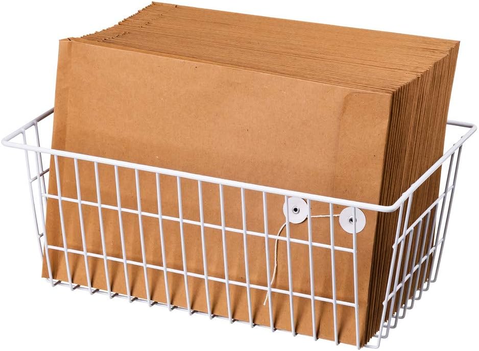 SANNO Freezer Baskets for Storage Pantry Large Metal Wire Food Storage Organizer Bin Basket with Handles - for Kitchen Cabinets, Pantry, Bathroom, Laundry Room, Closets, Garage - Chrome，2 pack