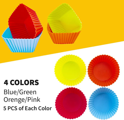 Reusable Silicone Baking Cups of 24 Pack, Square and Round Muffin Baking Liners, Thicken Non-stick Muffin Molds, 4 Colors, BPA-Free