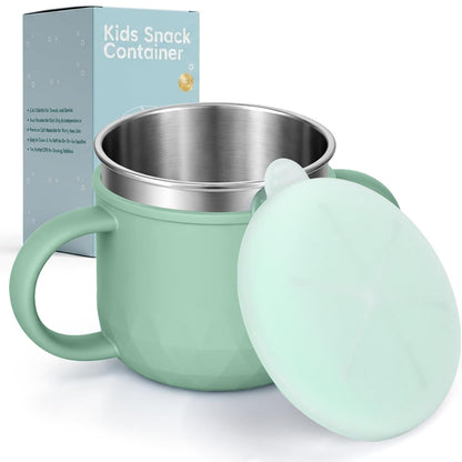 BUSOHA 2 Pack Stainless Steel Snack Containers – 4 IN 1 Spill Proof Snack Cup for Kids with Silicone Lids,Reusable Toddler Snack Containers,Metal Food Storage for Lunch Box,Travel,Dark Purple+Gray