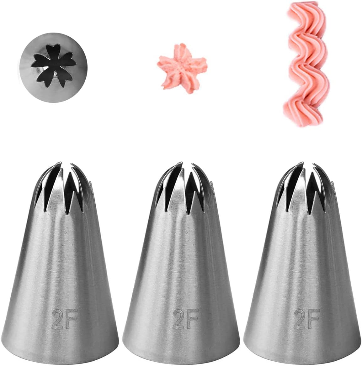 4B Piping Tip Set, Open Star Frosting Tips for Cake Decorating, 3 Pcs