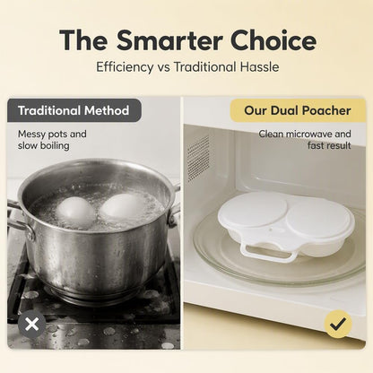Dual Cavity Microwave Egg Poacher, Two Egg Cooker with & Handle