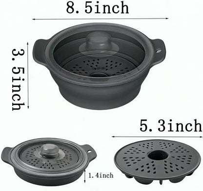Collapsible Silicone Microwave Vegetable Steamer with Removable Steam Rack,42oz Heat-Resistant Cooker with Steam Holes,Easy to Store Freezer Dishwasher Safe,BPA Free (Grey)