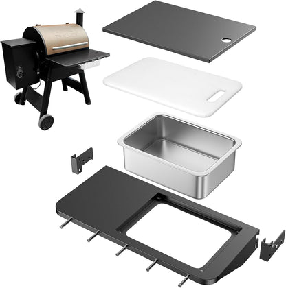 Upgraded Grill Table for Weber Kettle 22"/18"/26", Master Touch 22", Smokey Mountain, Recteq Pellet Grill RT-B380, Prep Station with Cutting Board, Basin, 4 Hooks, Shelf for Weber Kettle Accessories