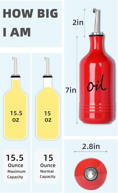 Farmhouse Ceramic Oil and Vinegar Dispenser Bottle Set, Perfect for Storage of Oil and Vinegar,15 oz (White)
