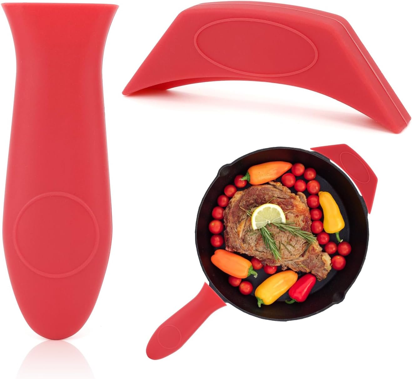Cast Iron Handle Cover Silicone Pot Holders 2PCS Cast Iron Skillet Handles Cover Heat Resistant Silicone Hot Handle Holder Cast Irons Handless Sleeve for Frying Pan Cast Irons Skillet Griddle Cookware