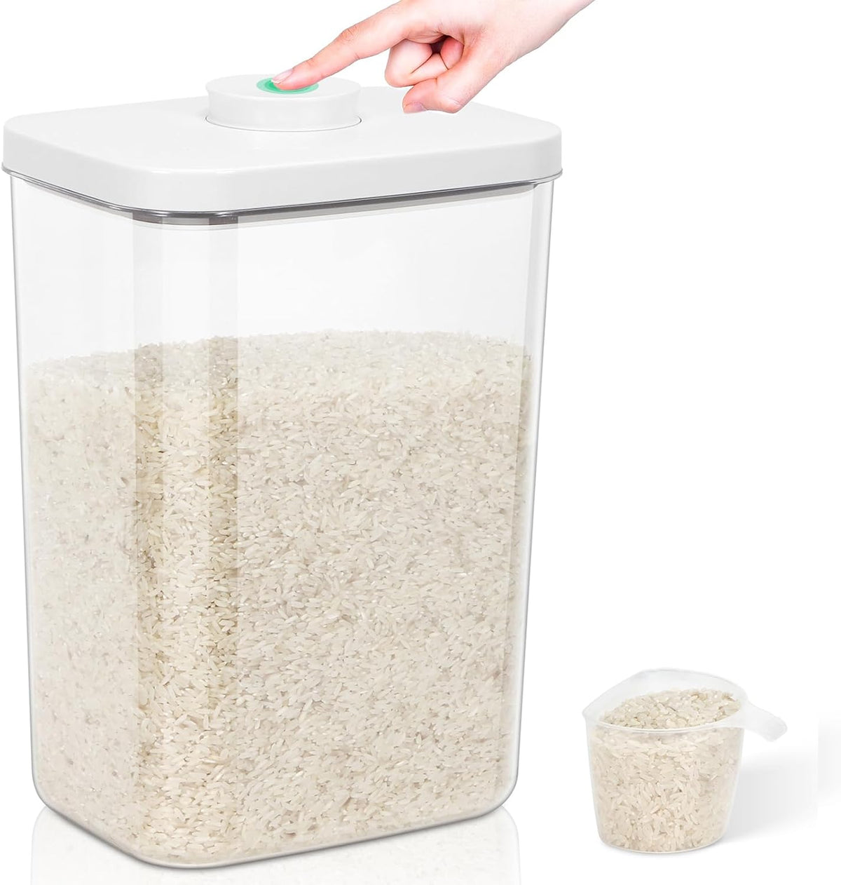 TBMax Large Airtight Food Container 5.28 Qt with Pop Up Lid & Measuring Cup, Ideal for 10 Lbs of Rice or 7 Lbs of Flour, Square Short Food Storage Bin for Kitchen Pantry and Drawer Organization