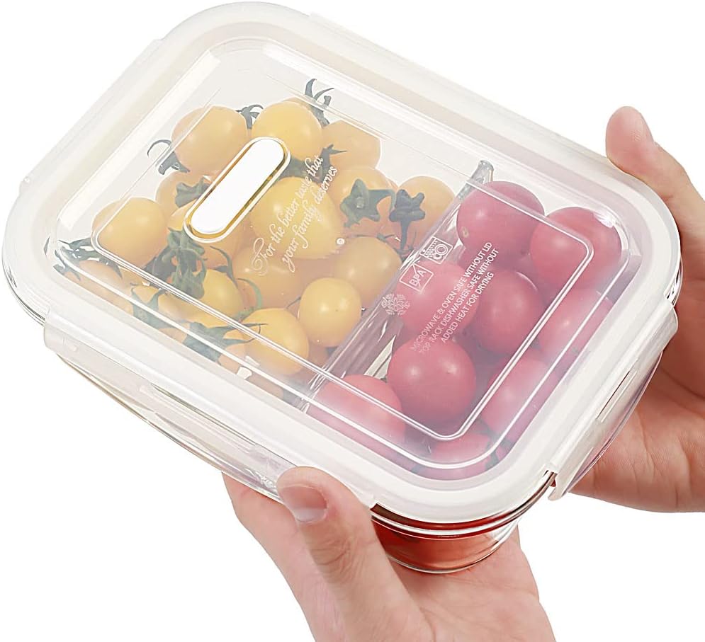 DAS TRUST 5 Pack 36oz Bento Box Glass Meal Prep Containers 3 Compartments Glass Food Storage Containers with Lids Meal Prep Bowls Lunch Box Glass Food Prep Containers Lunch Container for Oven