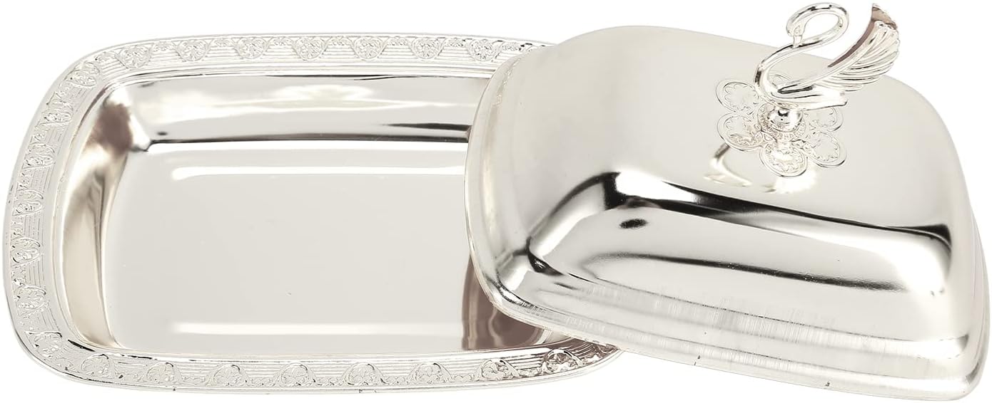 Stainless Steel Serving Tray, 7"x 5" Appetizer Plates with Swan Handle Lid, Fruit Dish Snack Serving Tray Decorative Dessert Platter Candy Holder for Wedding Home Birthday Party (Gold)